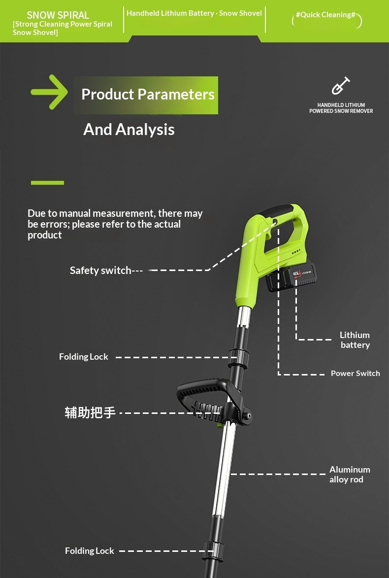 Portable Electric Snowplow Push-type Snow Sweeper Foldable